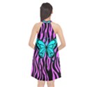 Zebra Stripes Black Pink   Butterfly Turquoise Halter Neckline Chiffon Dress  View2