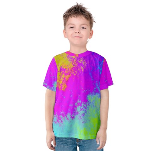 Grunge Radial Gradients Red Yellow Pink Cyan Green Kids  Cotton Tee by EDDArt