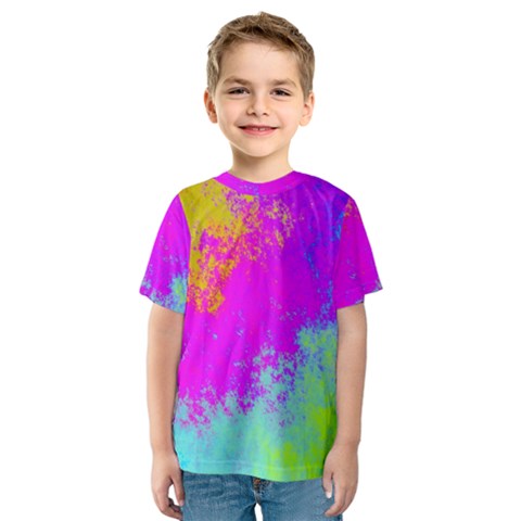 Grunge Radial Gradients Red Yellow Pink Cyan Green Kids  Sport Mesh Tee by EDDArt