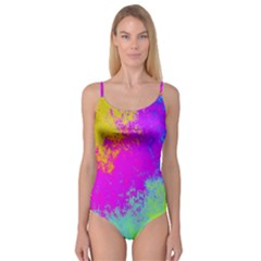 Grunge Radial Gradients Red Yellow Pink Cyan Green Camisole Leotard  by EDDArt