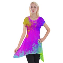 Grunge Radial Gradients Red Yellow Pink Cyan Green Short Sleeve Side Drop Tunic by EDDArt