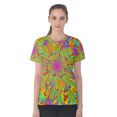 Magic Ripples Flower Power Mandala Neon Colored Women s Cotton Tee by EDDArt