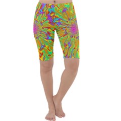 Magic Ripples Flower Power Mandala Neon Colored Cropped Leggings  by EDDArt