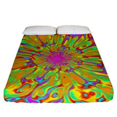 Magic Ripples Flower Power Mandala Neon Colored Fitted Sheet (king Size) by EDDArt