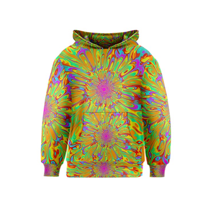 Magic Ripples Flower Power Mandala Neon Colored Kids  Pullover Hoodie