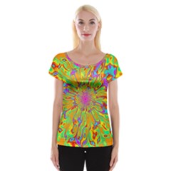 Magic Ripples Flower Power Mandala Neon Colored Women s Cap Sleeve Top by EDDArt