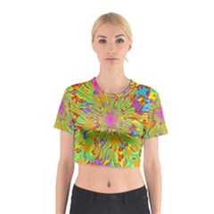 Magic Ripples Flower Power Mandala Neon Colored Cotton Crop Top by EDDArt