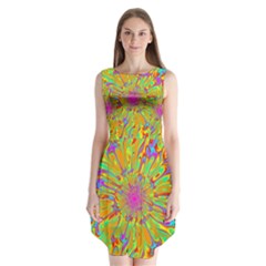 Magic Ripples Flower Power Mandala Neon Colored Sleeveless Chiffon Dress   by EDDArt