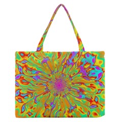 Magic Ripples Flower Power Mandala Neon Colored Medium Zipper Tote Bag by EDDArt