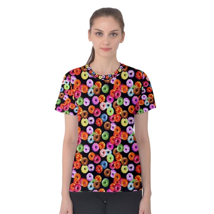 Colorful Yummy Donuts Pattern Women s Cotton Tee