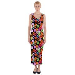 Colorful Yummy Donuts Pattern Fitted Maxi Dress by EDDArt