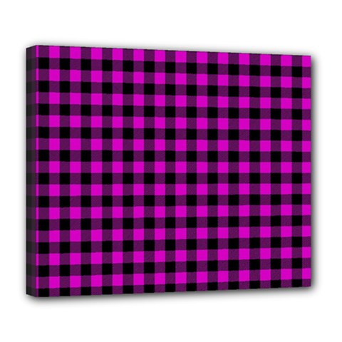 Lumberjack Fabric Pattern Pink Black Deluxe Canvas 24  X 20   by EDDArt