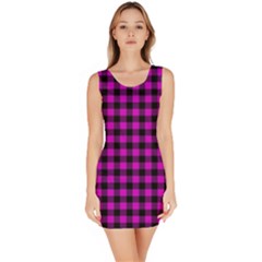 Lumberjack Fabric Pattern Pink Black Sleeveless Bodycon Dress by EDDArt