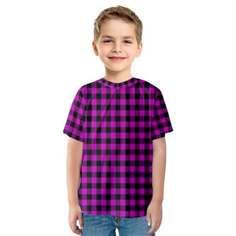 Lumberjack Fabric Pattern Pink Black Kids  Sport Mesh Tee by EDDArt