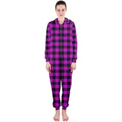 Lumberjack Fabric Pattern Pink Black Hooded Jumpsuit (ladies)  by EDDArt