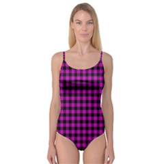 Lumberjack Fabric Pattern Pink Black Camisole Leotard  by EDDArt