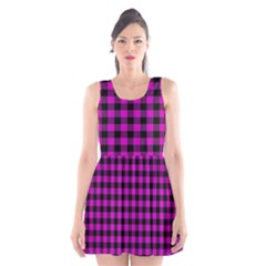 Lumberjack Fabric Pattern Pink Black Scoop Neck Skater Dress by EDDArt