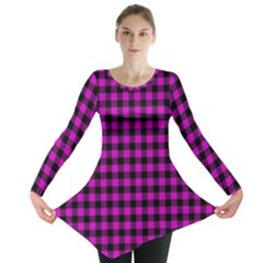 Lumberjack Fabric Pattern Pink Black Long Sleeve Tunic  by EDDArt