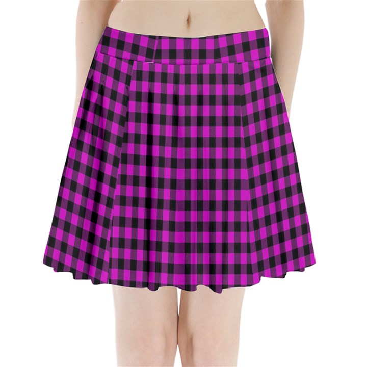 Lumberjack Fabric Pattern Pink Black Pleated Mini Skirt