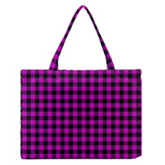 Lumberjack Fabric Pattern Pink Black Medium Zipper Tote Bag by EDDArt