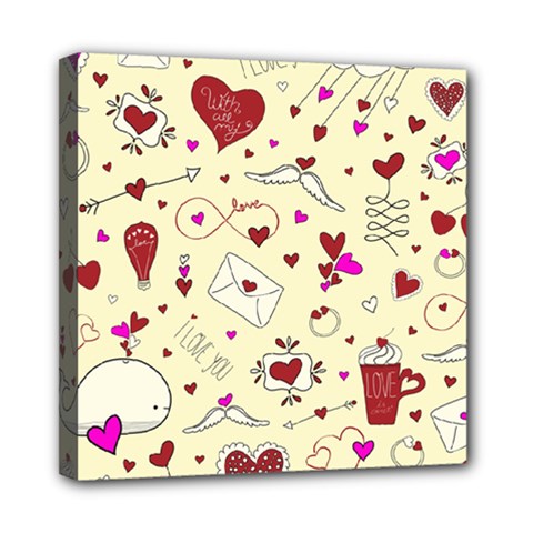 Valentinstag Love Hearts Pattern Red Yellow Mini Canvas 8  X 8  by EDDArt