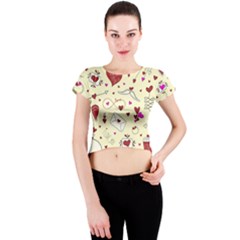 Valentinstag Love Hearts Pattern Red Yellow Crew Neck Crop Top by EDDArt