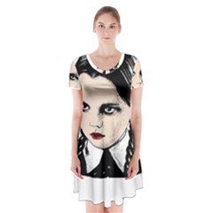 Wednesday Addams Short Sleeve V-neck Flare Dress by Valentinaart