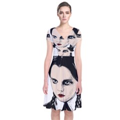 Wednesday Addams Short Sleeve Front Wrap Dress by Valentinaart