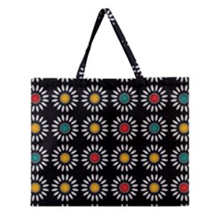 White Daisies Pattern Zipper Large Tote Bag by linceazul