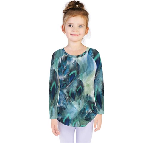 Flowers And Feathers Background Design Kids  Long Sleeve Tee by TastefulDesigns