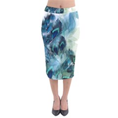 Flowers And Feathers Background Design Velvet Midi Pencil Skirt by TastefulDesigns