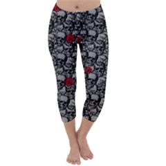 Skulls And Roses Pattern  Capri Winter Leggings  by Valentinaart