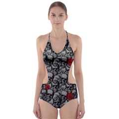 Skulls And Roses Pattern  Cut-out One Piece Swimsuit by Valentinaart