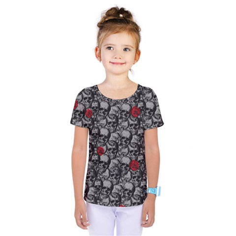 Skulls And Roses Pattern  Kids  One Piece Tee by Valentinaart