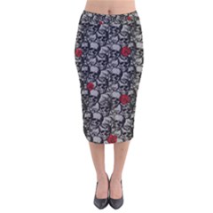 Skulls And Roses Pattern  Velvet Midi Pencil Skirt by Valentinaart