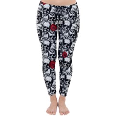 Skulls And Roses Pattern  Classic Winter Leggings by Valentinaart