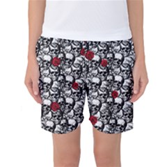 Skulls And Roses Pattern  Women s Basketball Shorts by Valentinaart