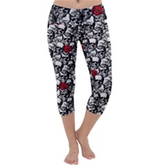 Skulls And Roses Pattern  Capri Yoga Leggings by Valentinaart