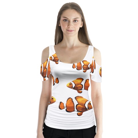 Clown Fish Butterfly Sleeve Cutout Tee  by Valentinaart