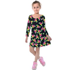 Candy Pattern Kids  Long Sleeve Velvet Dress