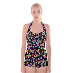 Candy Pattern Boyleg Halter Swimsuit  by Valentinaart