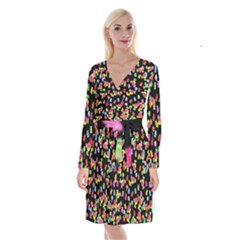 Candy Pattern Long Sleeve Velvet Front Wrap Dress by Valentinaart