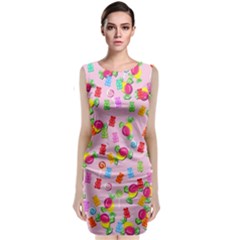 Candy Pattern Sleeveless Velvet Midi Dress