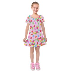 Candy Pattern Kids  Short Sleeve Velvet Dress by Valentinaart