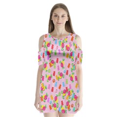 Candy Pattern Shoulder Cutout Velvet  One Piece by Valentinaart