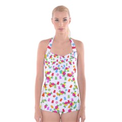 Candy Pattern Boyleg Halter Swimsuit  by Valentinaart