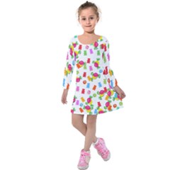 Candy Pattern Kids  Long Sleeve Velvet Dress by Valentinaart