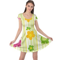 Animals Bear Flower Floral Line Red Green Pink Yellow Sunflower Star Cap Sleeve Dresses by Mariart