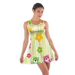 Animals Bear Flower Floral Line Red Green Pink Yellow Sunflower Star Cotton Racerback Dress by Mariart