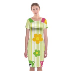 Animals Bear Flower Floral Line Red Green Pink Yellow Sunflower Star Classic Short Sleeve Midi Dress